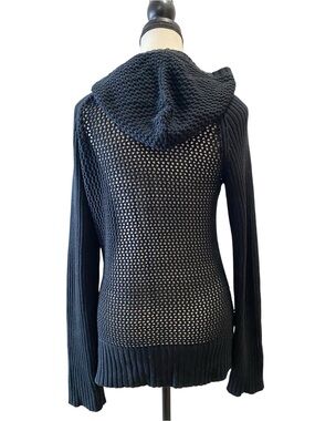 Mexx black knit fishnet hoodie, Size L